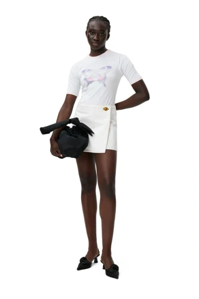 Ganni Short Sleeve Fitted Butterfly T-shirt In Bright White
