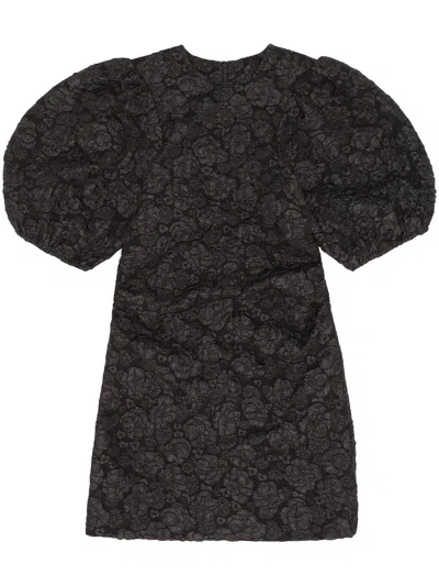 Ganni Short-sleeve Jacquard Minidress In Black