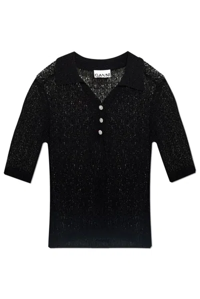 Ganni Black Semi-transparent Polo