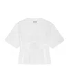 Ganni White Crewneck T-shirt With Front Embellishments And Rear Bow Closure In Cotton Woman In White