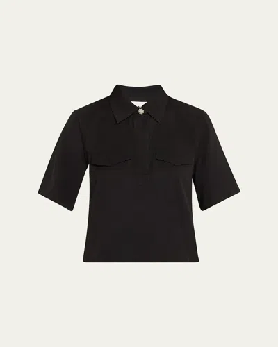 GANNI SHORT-SLEEVE VISCOSE TWILL BLOUSE