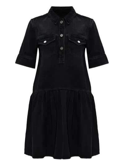 Ganni Short-sleeved Denim Dress In Black