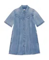 Ganni Short-sleeved Denim Minidress In Blue
