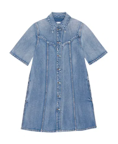 Ganni Short-sleeved Denim Minidress In Blue