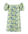 Ganni Short Sleeve 3d Jacquard Mini Dress In Green