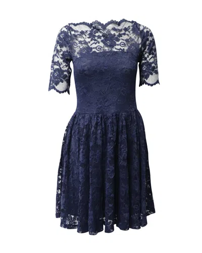 Ganni Short Sleeved Mini Dress In Navy Blue Polyamide Lace