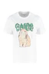 Ganni Printed Organic Cotton-jersey T-shirt In White