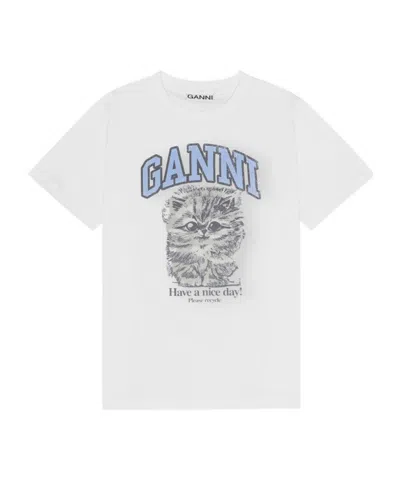 GANNI GANNI KITTY PRINTED CREWNECK T-SHIRT