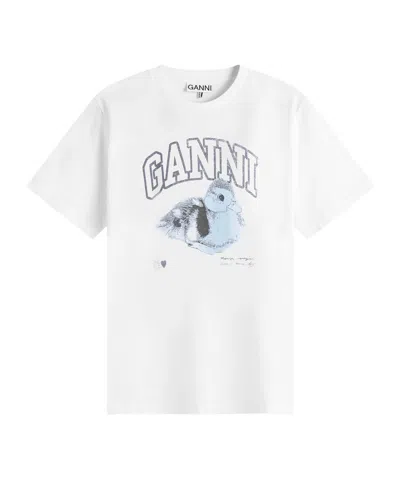 GANNI GANNI LOGO PRINTED CREWNECK T-SHIRT