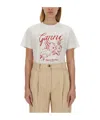 Ganni 'bunnies' White Crewneck T-shirt With Maxi Print On The Front In White
