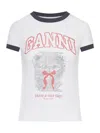 Ganni Women White Crewneck T-shirt With Maxi Print On The Front In Cotton Woman In Multi