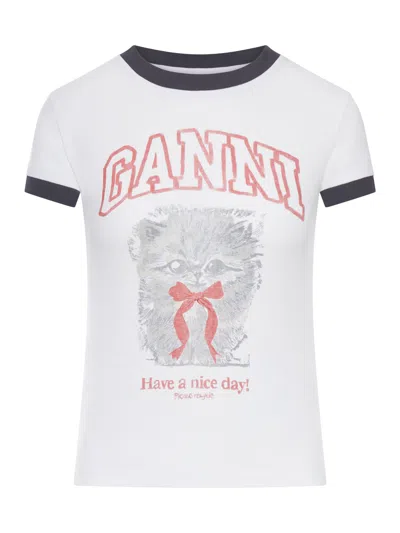 GANNI SHORT-SLEEVED T-SHIRT WITH PRINT