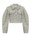 Ganni Tweed Cropped Blazer In Gray