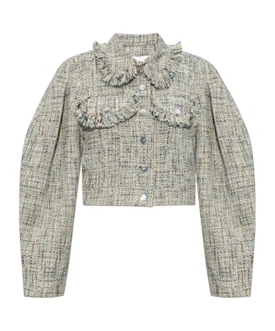 Ganni Short Tweed Jacket In Gray