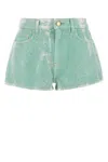 Ganni High-waisted Denim Shorts Featuring Tie-dye Effect In Green