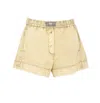 Ganni Elastic Waistband Textured Fabric Shorts In Green