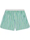 Ganni Stripe Elastic Waist Organic Cotton Shorts In Green