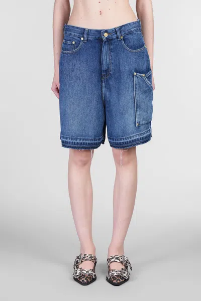 Ganni Blue Shorts With Belt Loops And One Front Patch Pocket