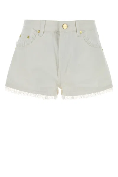 Ganni Denim Lace Trim Shorts In Bright White