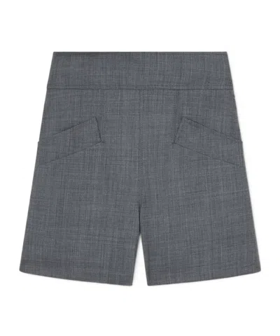 Ganni Shorts In Grey Wool Melange In Black
