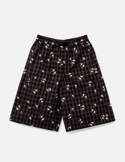 Ganni Shorts In Printed Check In Brown/褐色/브라운/ブラウン