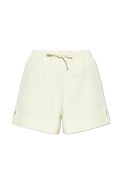 Ganni Logo-embroidered Organic Cotton Shorts In Beige
