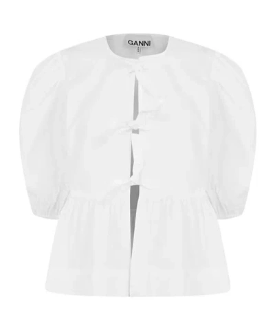 Ganni Short-sleeved Shirt In Bright White