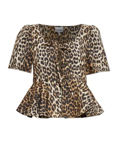 Ganni Short-sleeved Top In Animal Print