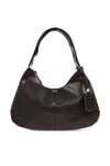 Ganni Xxl Croc-embossed Leather Shoulder Bag In Brown