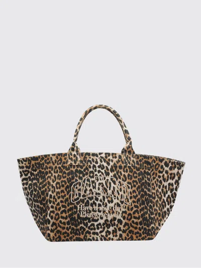 Ganni Shoulder Bag Woman Color Brown In Animal Print