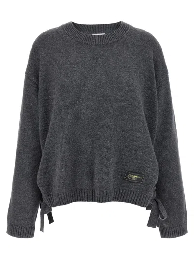 Ganni Kids'  Side Laces Sweater In Gray