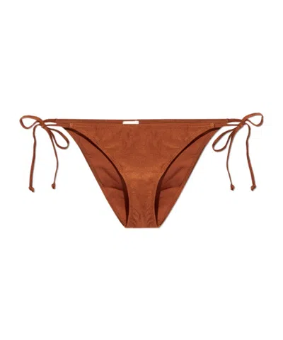Ganni Side-tie Bikini Bottoms In Brown