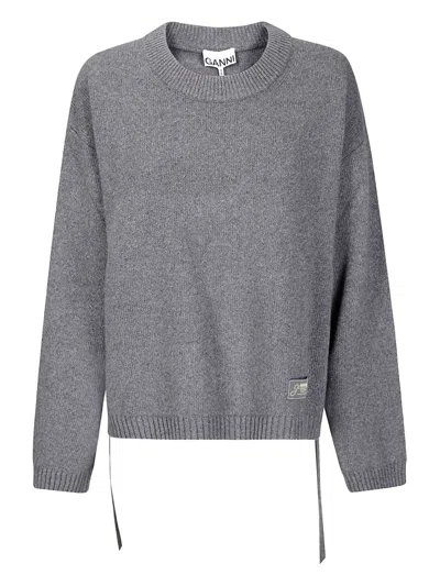 Ganni Side-tie Sweater In Gray