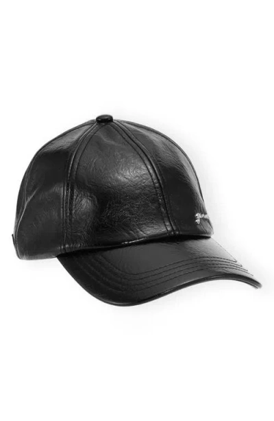 Ganni Signature Faux Leather Baseball Cap In Black