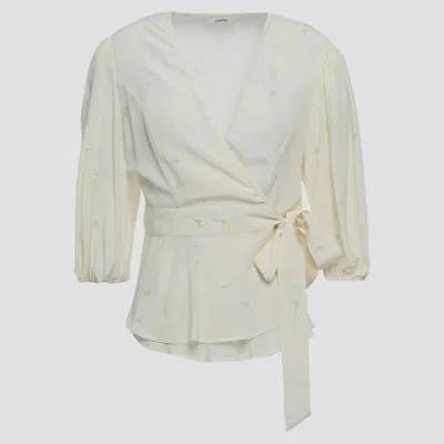 Pre-owned Ganni Silk 3 Quarter Sleeves Top 42 In White