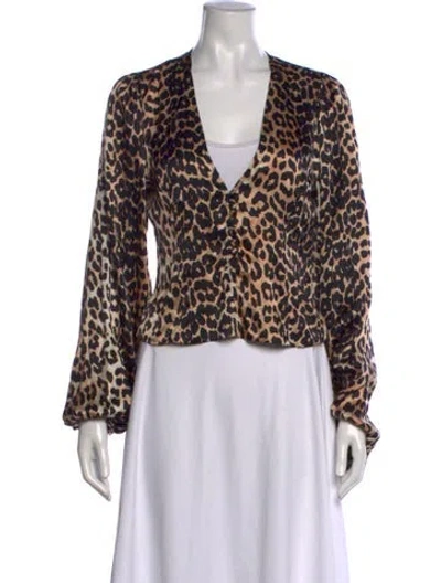 Pre-owned Ganni Silk Animal Print Blouse In Neutrals