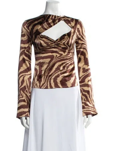 Pre-owned Ganni Silk Animal Print Top In Neutrals