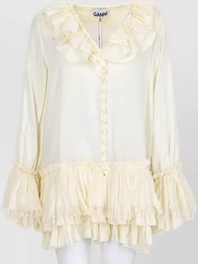 Ganni Silk Blend Blouse In White