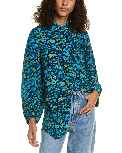 Ganni Silk-blend Shirt In Blue