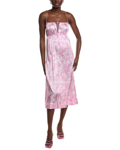 Ganni Tie-detailed Printed Silk-blend Satin Midi Dress In Bubblegum