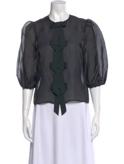 Pre-owned Ganni Silk Crew Neck Blouse In Black