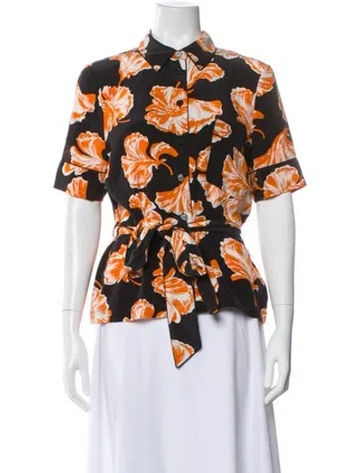 Pre-owned Ganni Silk Floral Print Blouse In Black