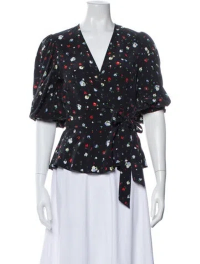 Pre-owned Ganni Silk Floral Print Blouse In Multi