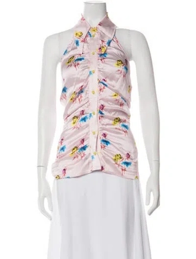 Pre-owned Ganni Silk Floral Print Top In Pink