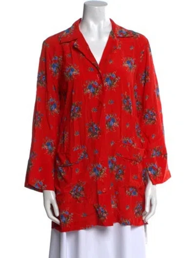 Pre-owned Ganni Silk Floral Print Tunic In Red