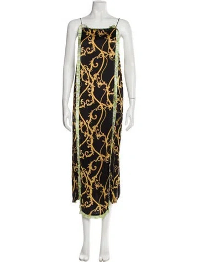 Pre-owned Ganni Silk Long Dress In Black