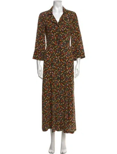 Pre-owned Ganni Silk Long Dress In Black