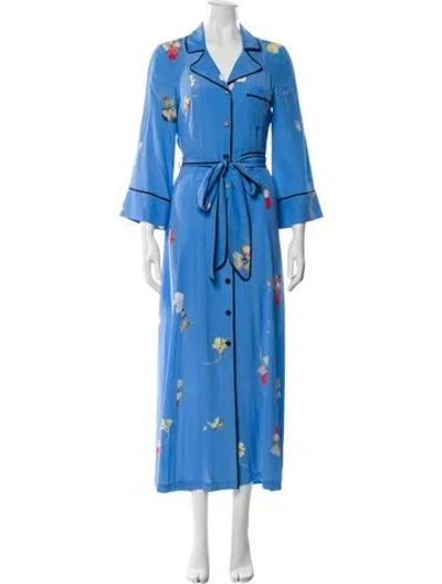 Pre-owned Ganni Silk Long Dress In Blue