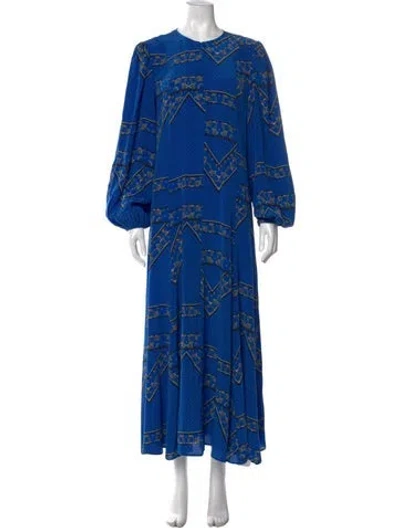 Pre-owned Ganni Silk Long Dress In Blue