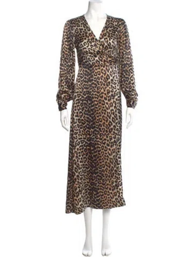Pre-owned Ganni Silk Long Dress In Brown